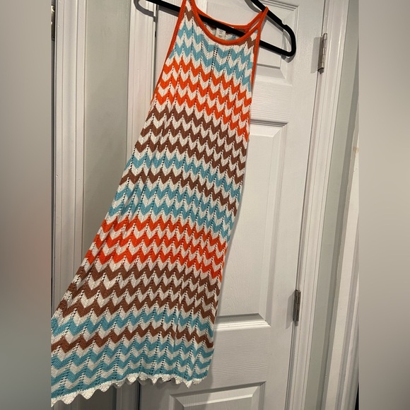 NWT C&C California Size M Blue Orange Crochet Cotton Thin Strap Mini Dress - Picture 4 of 10